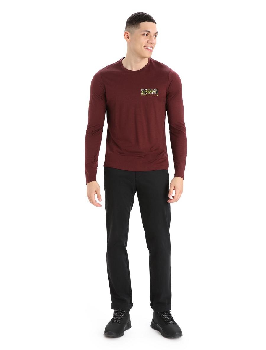 Espresso Men's Icebreaker Merino Tech Lite II T-Shirt Summit Tread Long Sleeve | USA 1236WNBY